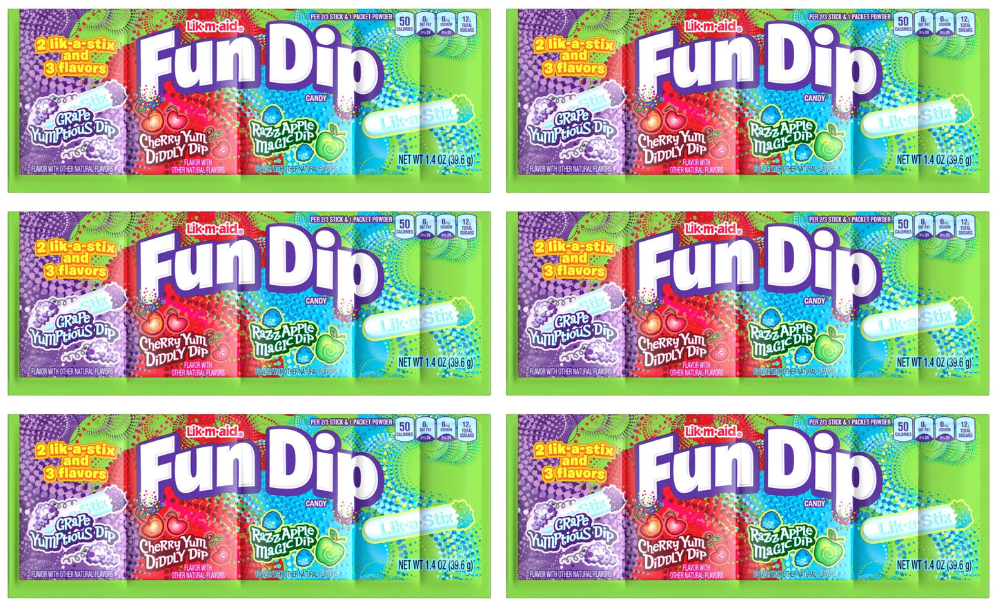 Fun Dip 3 Flavor Pack | Fun Dip RazzApple Magic Dip, Cherry Yum Diddly Dip, and Grape Yumtious Dip all in one! | 1.4 oz Packs | 