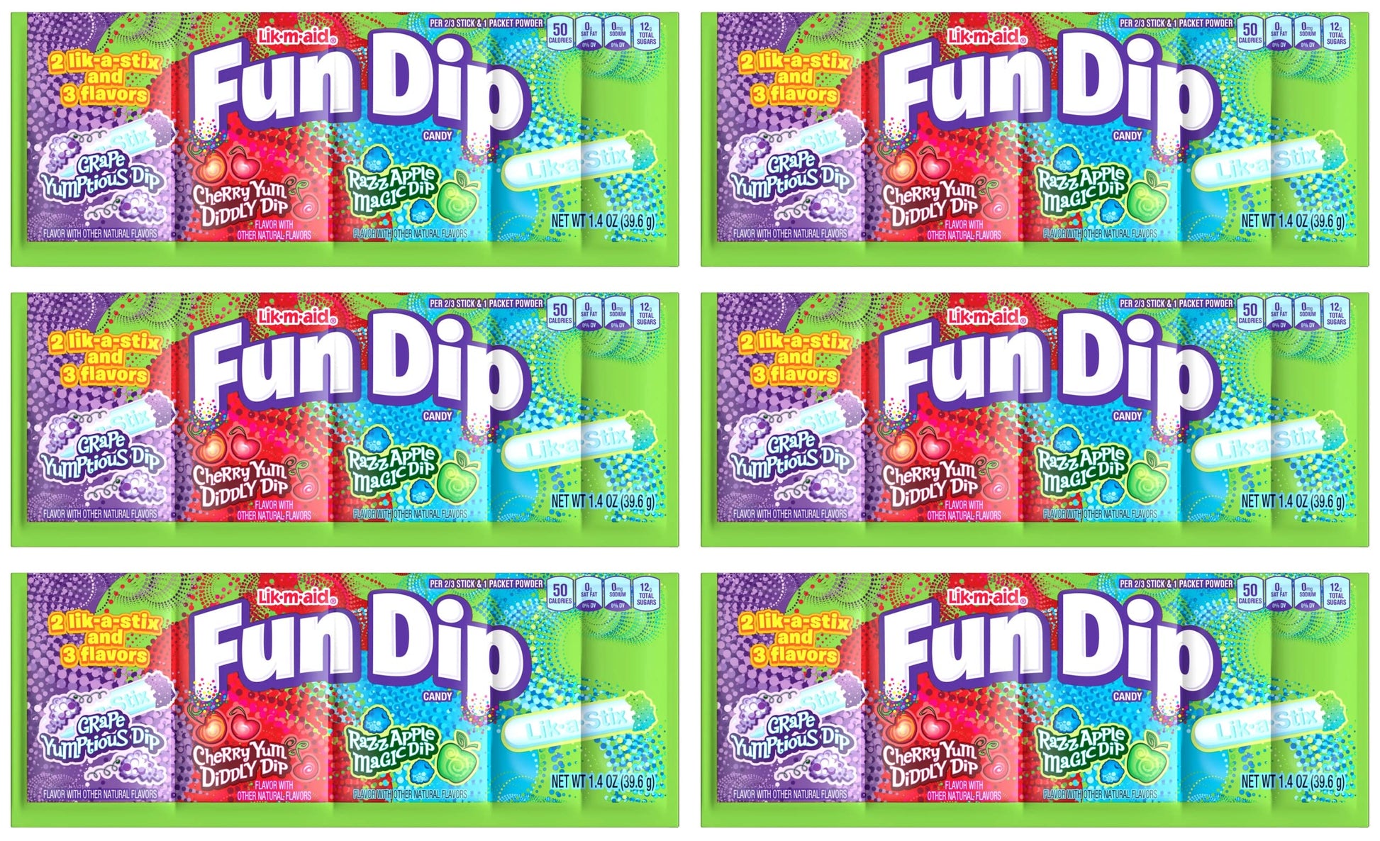 Fun Dip 3 Flavor Pack | Fun Dip RazzApple Magic Dip, Cherry Yum Diddly Dip, and Grape Yumtious Dip all in one! | 1.4 oz Packs | 