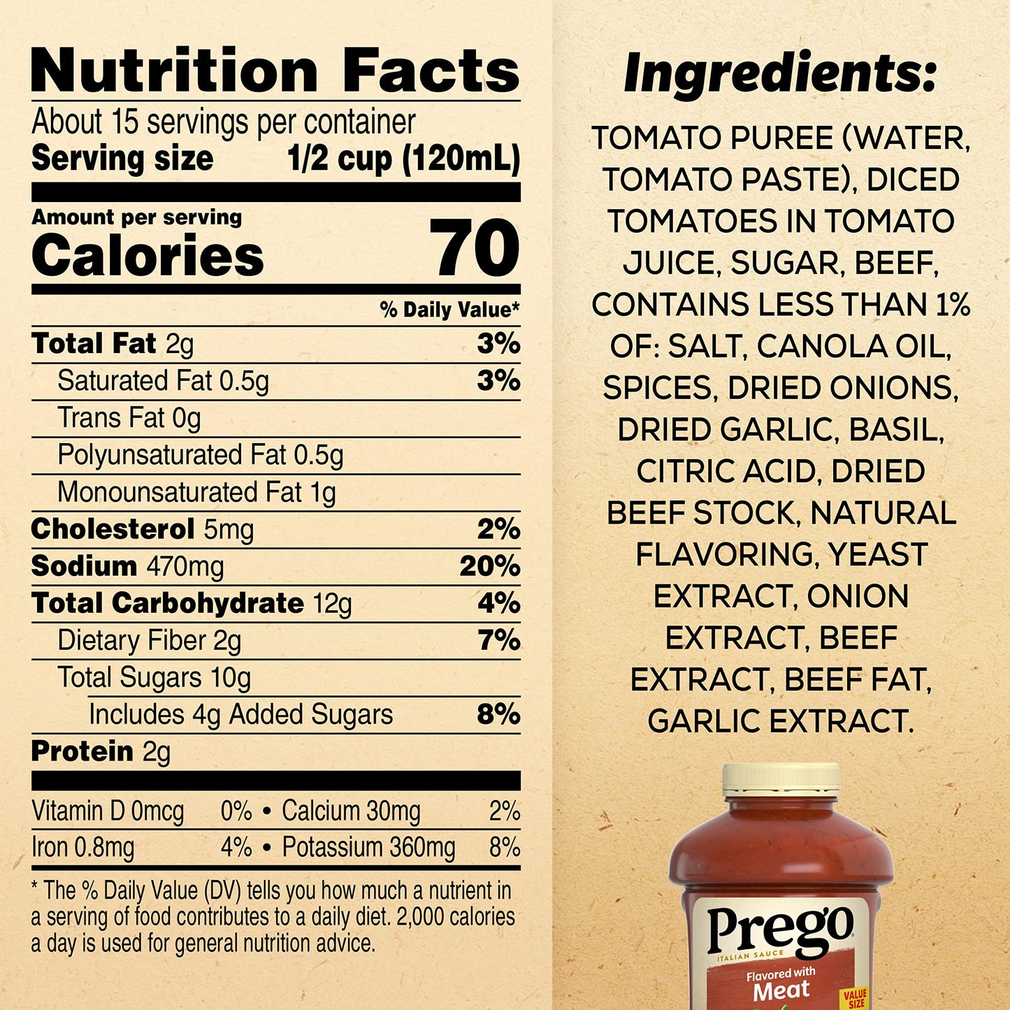 Prego Italian Tomato Pasta Sauce Flavored With Meat, 67 OZ Jar