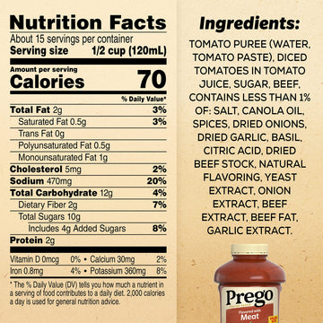 Prego Italian Tomato Pasta Sauce Flavored With Meat, 67 OZ Jar