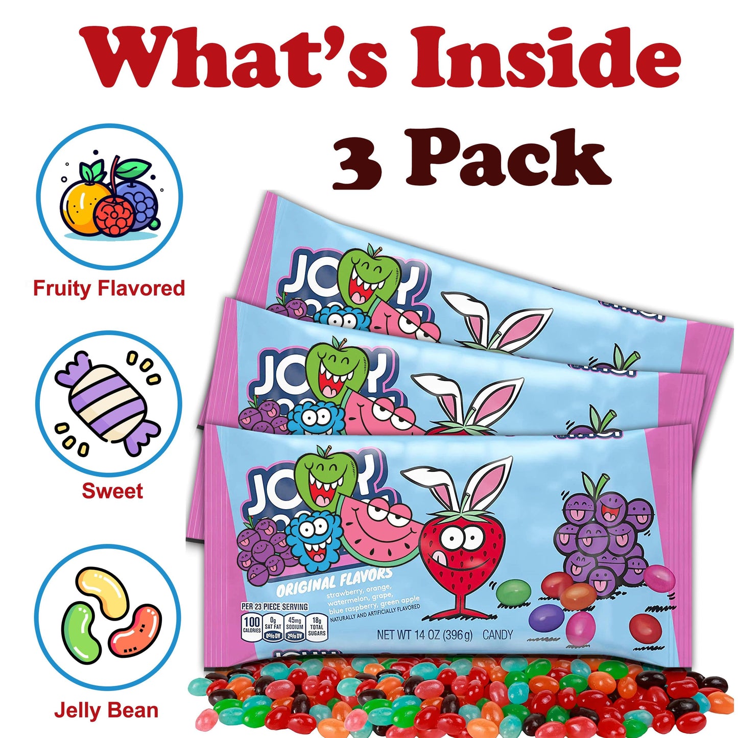 Jollirancher Jelly Beans Candy, Bulk 3 Pack Jelly Beans Candy Bags, 5 Assorted Original Fruit Flavors Kids Gummy Candy, Party Ba