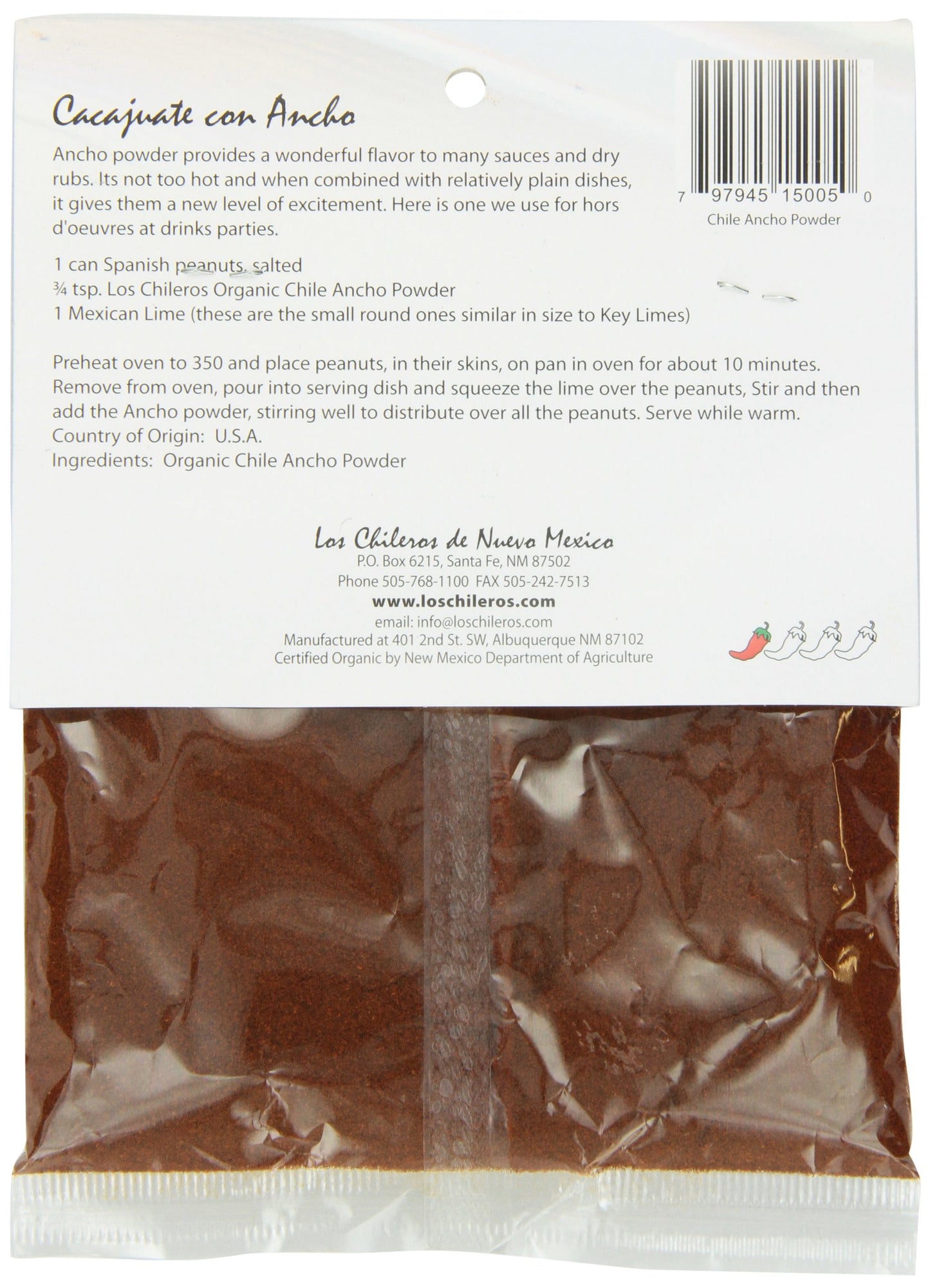 Los Chileros Organic Chile Ancho Powder, 2 Ounce Packages