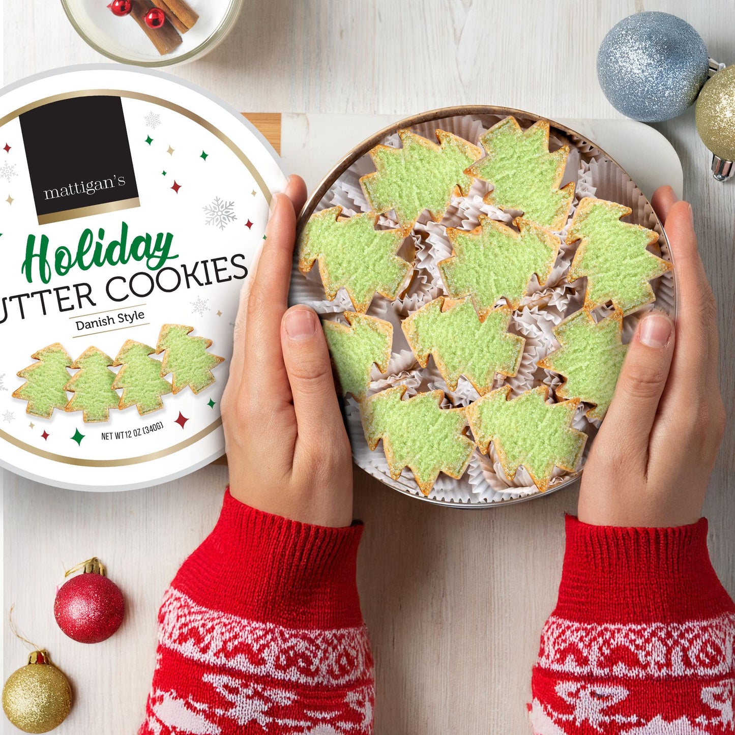 Mattigans Holiday Butter Cookies, Danish Style Cookie, 12 Oz Tin, Gourmet Gifts, Holidays, Christmas, Stocking Stuffer, Special