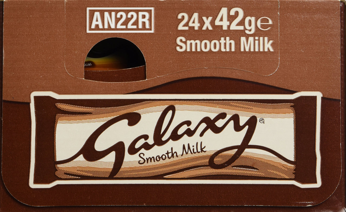 Galaxy, Smooth Milk Chocolate Bar Single 42G Bar (Pack Of 24)