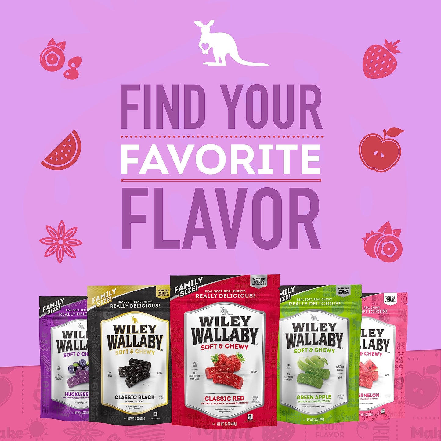 Wiley Wallaby Licorice 10 Ounce Classic Red, Watermelon, & Blasted Berry Gourmet Australian Style Soft & Chewy Licorice Candy Va
