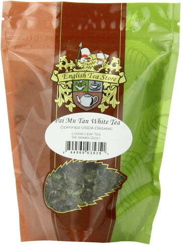 English Tea Store Loose Leaf, Organic Pai Mu Tan White Tea Pouches, 2 Ounce