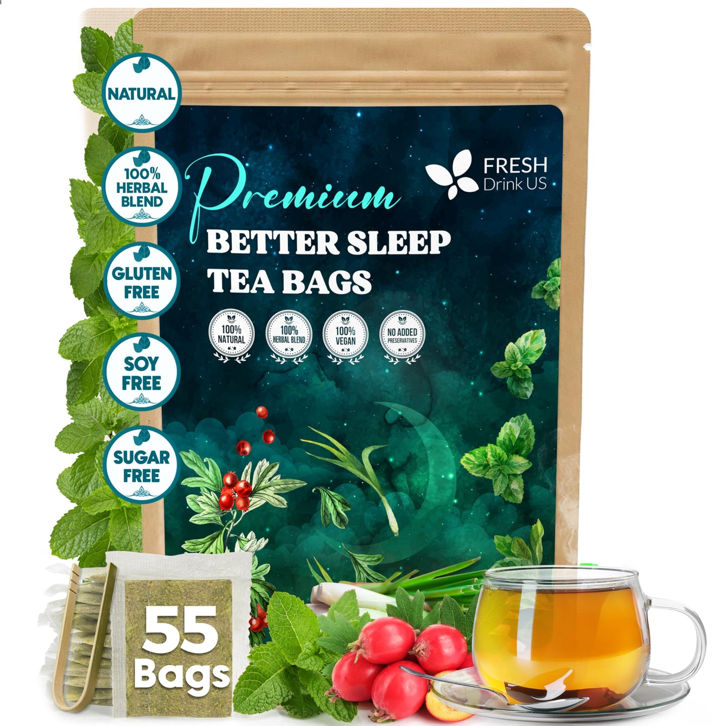 Freshdrinkus  Top-Grade 55 Tea Bags Playter Sleep Herbal Tea | Energy Blend-Free Loose Leaf Blend With Spearmint Leaves  Lemongrass Leaves  And Hawthorn Berry - Naturally Refreshing And Aromatic.