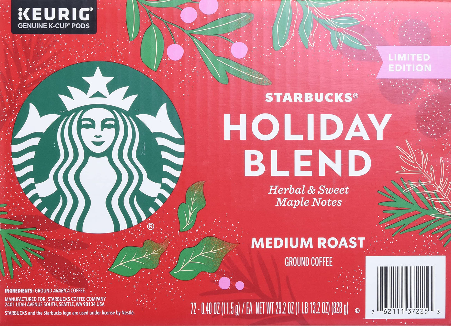 Starbucks Holiday Blend Medium Roast Coffee 72/ 0.40 Oz Net Wt 29.2 Oz,, ()