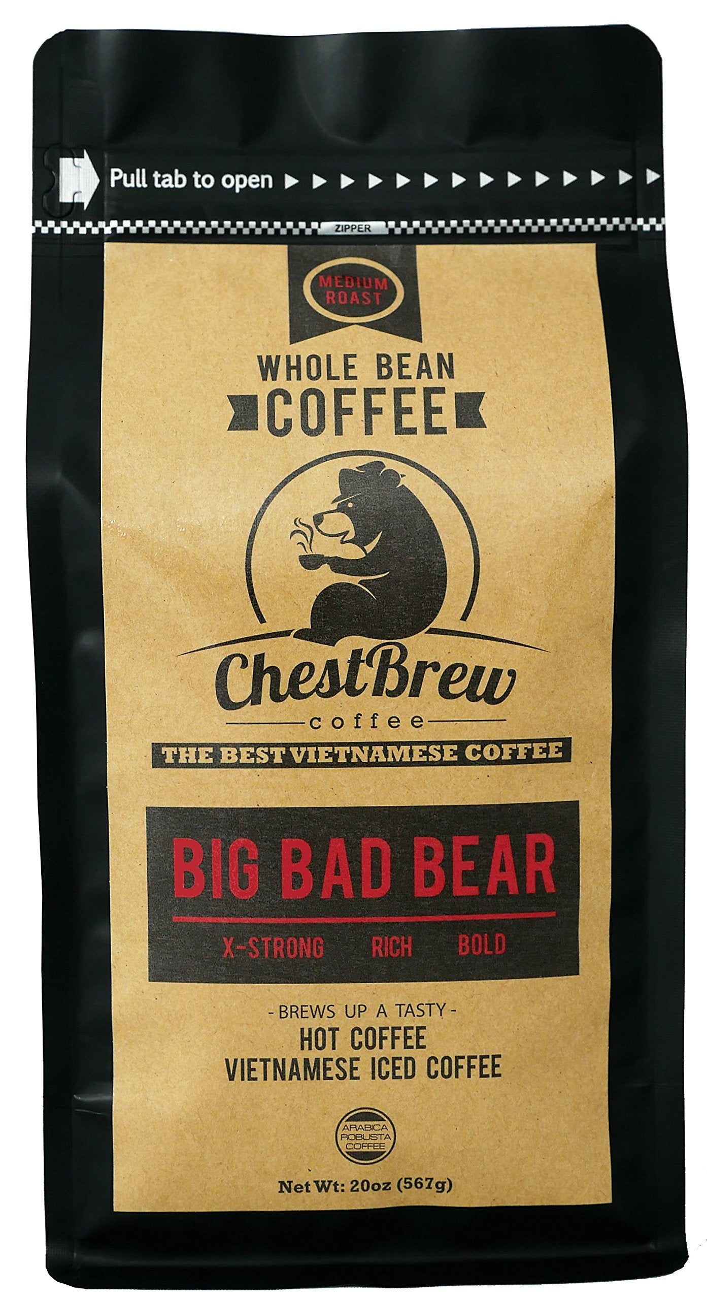 CHESTBREW COFFEE Whole Bean Coffee - Strong Medium Roast - 20 Ounce Bag - Brown