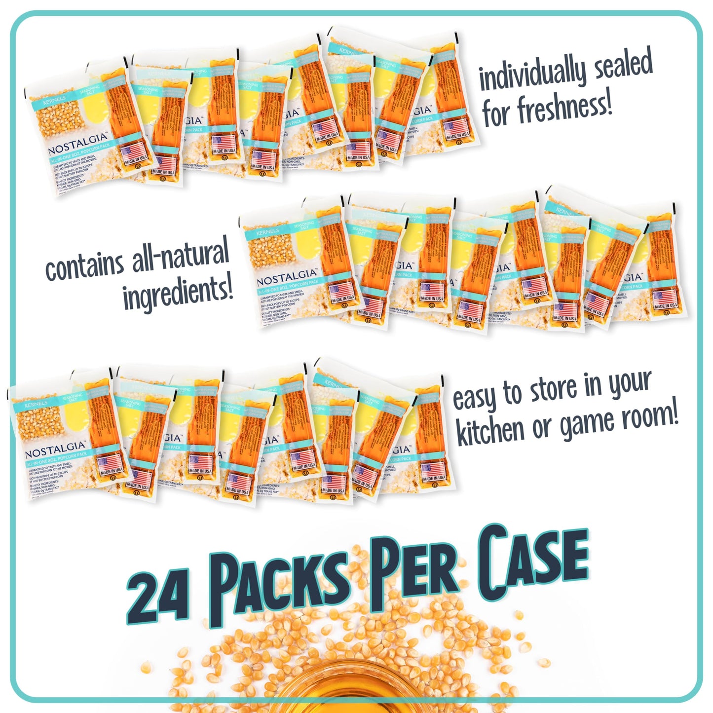 Nostalgia Movie Theater Style Popcorn Packets For Popcorn Machine, All-In-One Popcorn Kernels, Coconut Oil, Seasoning Salt Packs