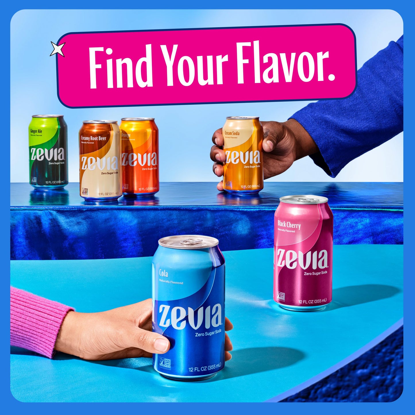 Zevia Zero Sugar Soda, Cherry Cola, 16 Oz Cans (12-Pack) - Naturally Sweetened, Zero Calorie Sugar Free Soda - Non-Gmo Project V