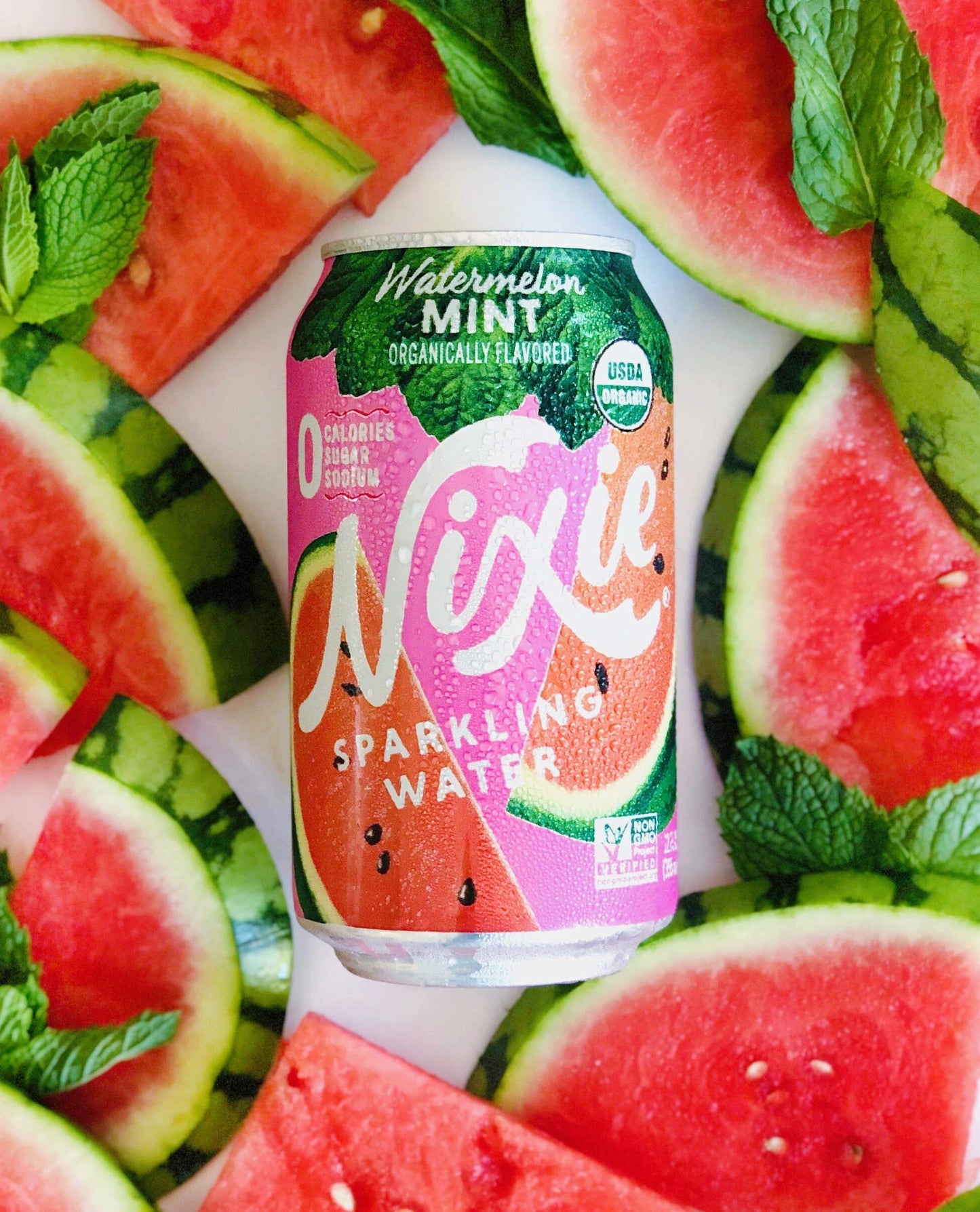 Nixie Sparkling Water, Watermelon Mint | 12 Fl Oz Cans, 24 Pack | Organic, Vegan, Non-Gmo, Gluten Free, 0 Calories, 0 Sugar, 0 S