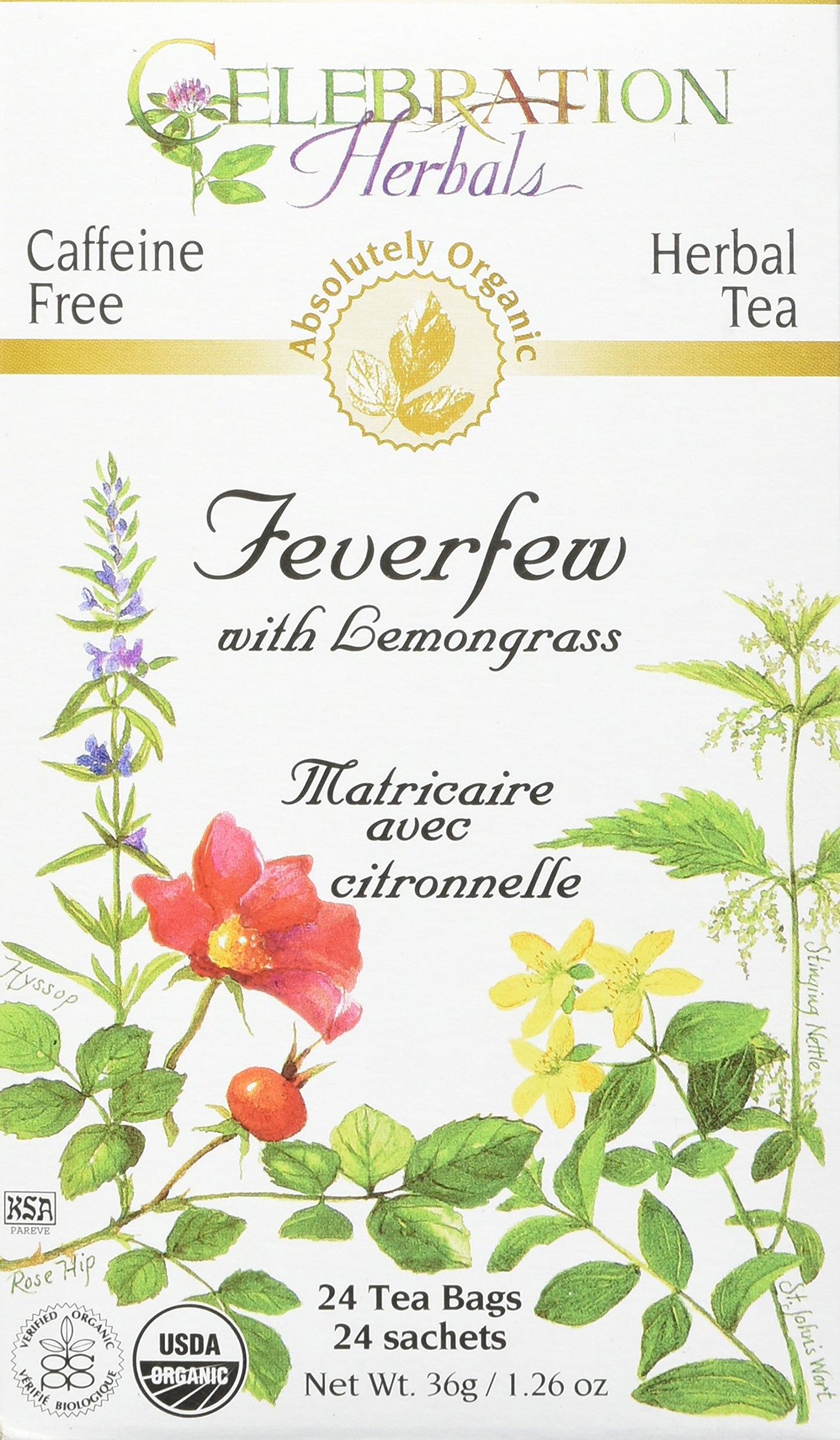 Celebration Herbals Feverfew Lemongrass Tea Organic 24 Tb