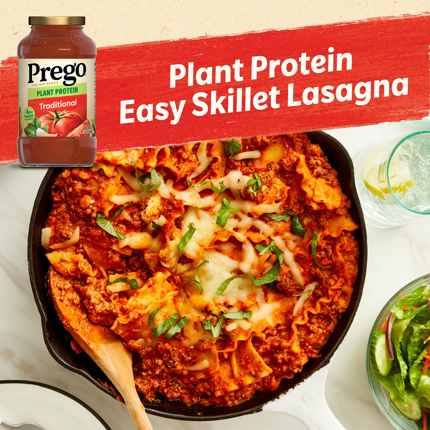 Prego Plant Protein Traditional Pasta Sauce, Plant Based Protein Sauce, 24 Oz Jar