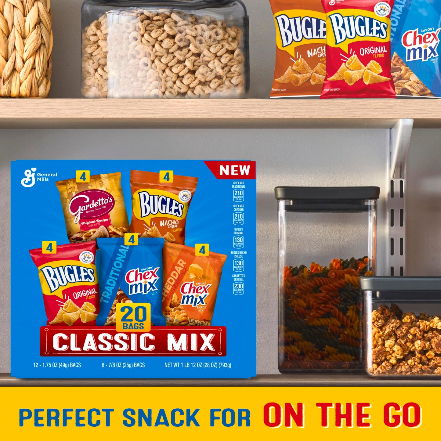 Classic Mix Snack Variety Pack, Bugles Original & Nacho Cheese, Gardettos Original Recipe, Chex Mix Traditional & Cheddar, 28 oz