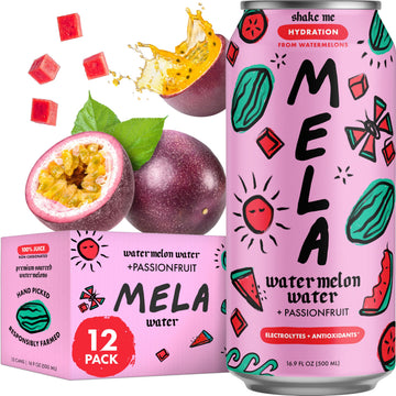 Mela Water - Hydrating Watermelon Juice Drink with Vitamin C, Electrolytes, Antioxidants, 16.9 fl oz, Pack of 12, Natural