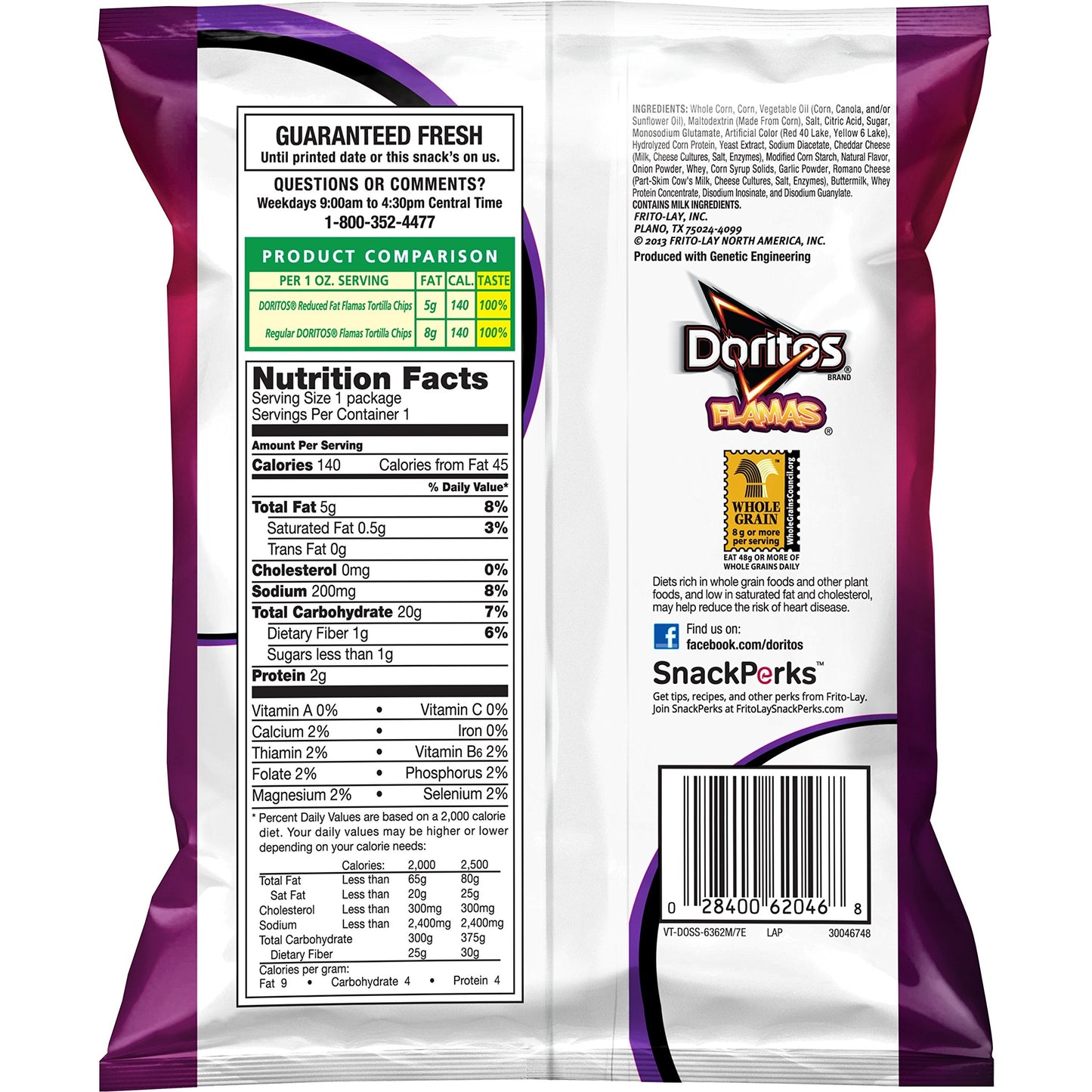 Doritos Reduced Fat Tortilla Chips, Flamas Flavored, 1 Ounce (Pack Of 72)