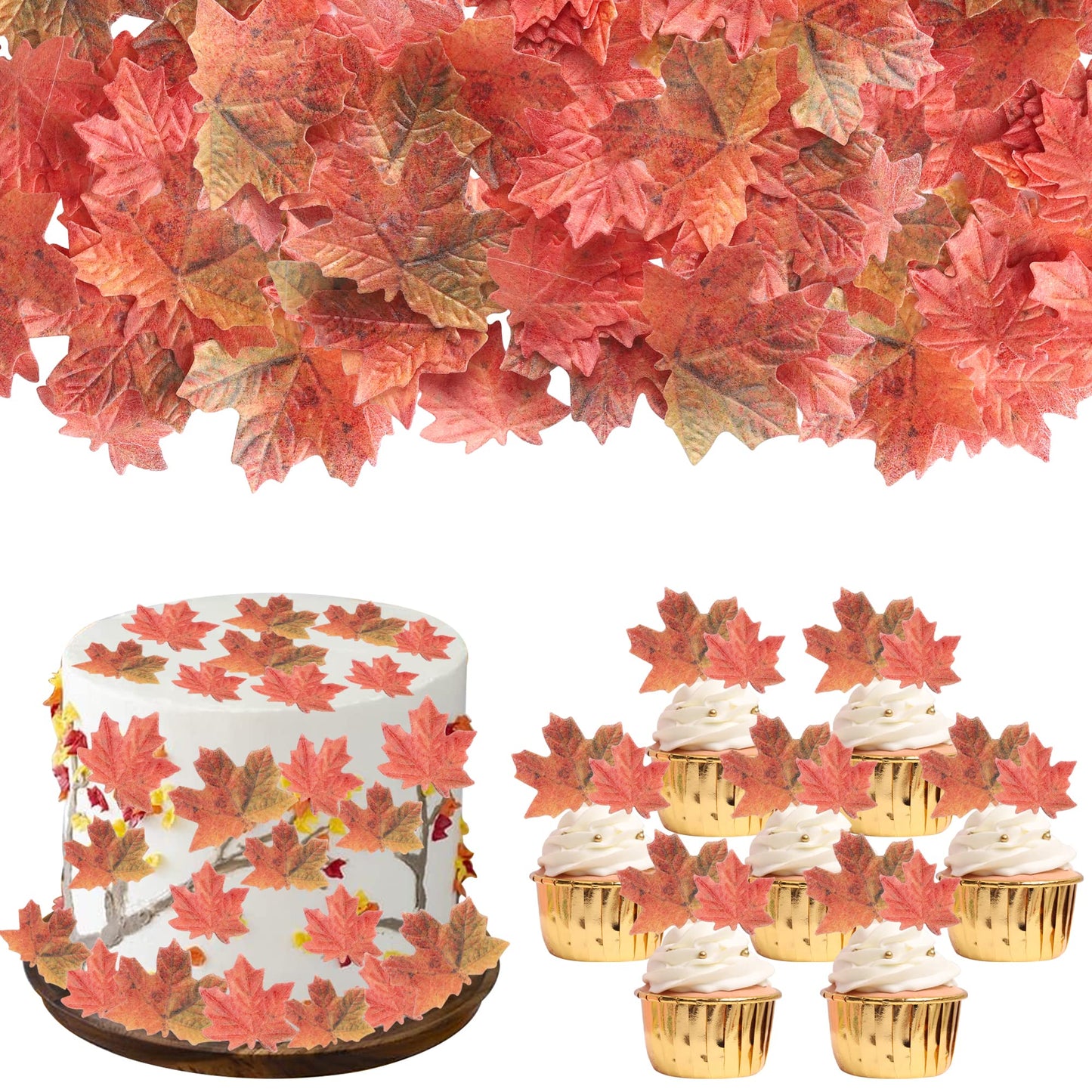 40 Pcs Edible Maple Leaf Cupcake Toppers Fall Leaves Cupcake Picks Thanksgiving Theme Baby Shower Kids Birthday Party Cake Decor
