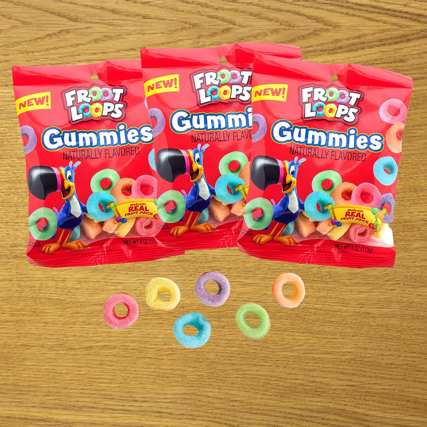 Galerie Froot Loops Gummies, Assorted Real Fruit Juice Flavored Gummy Candy Bags, Cute Christmas Stocking Stuffers Candies For Boys Or Girls, Pack Of 3