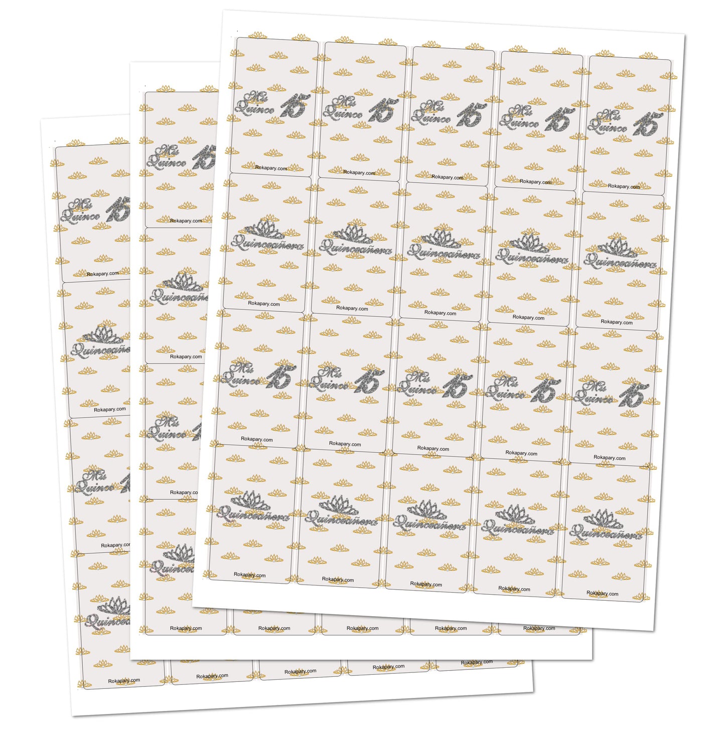 RokAPary Quinceanera Candy Bar Wrapper Stickers Set of 60 - Silver