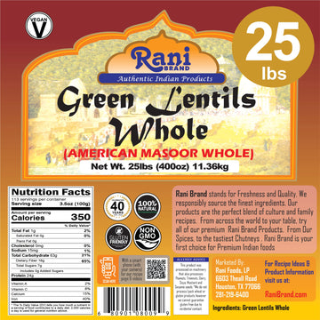 Rani Masoor Whole (Green Lentils Whole With Skin) 400oz (25lbs) 11.36kg Bulk Box ~ All Natural | Vegan | Gluten Friendly | Non-G