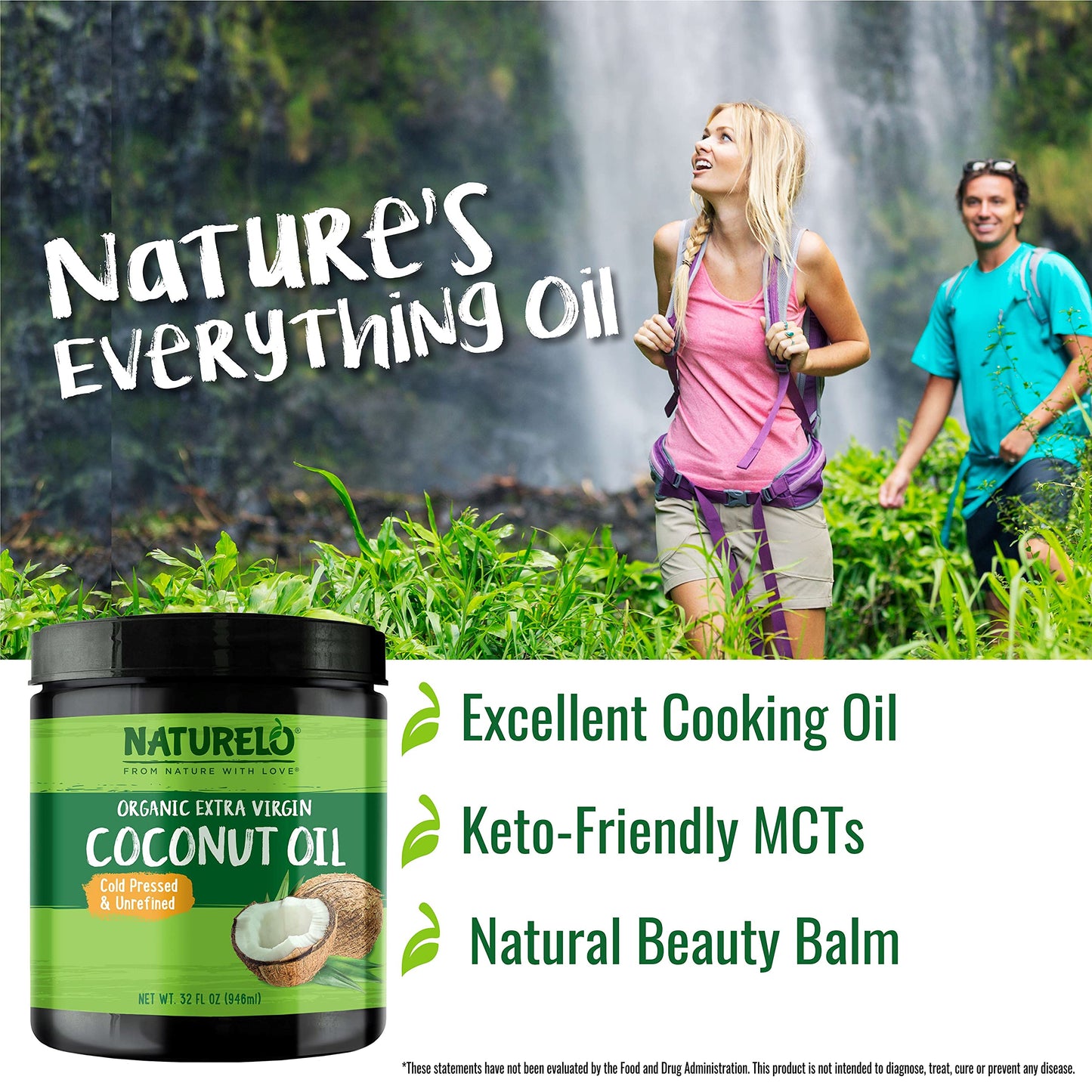 Naturelo Coconut Oil - Multi-Purpose Extra Virgin Coconut Oil For Skin, Organic Coconut Oil For Cooking, Unrefined Coconut Oil F