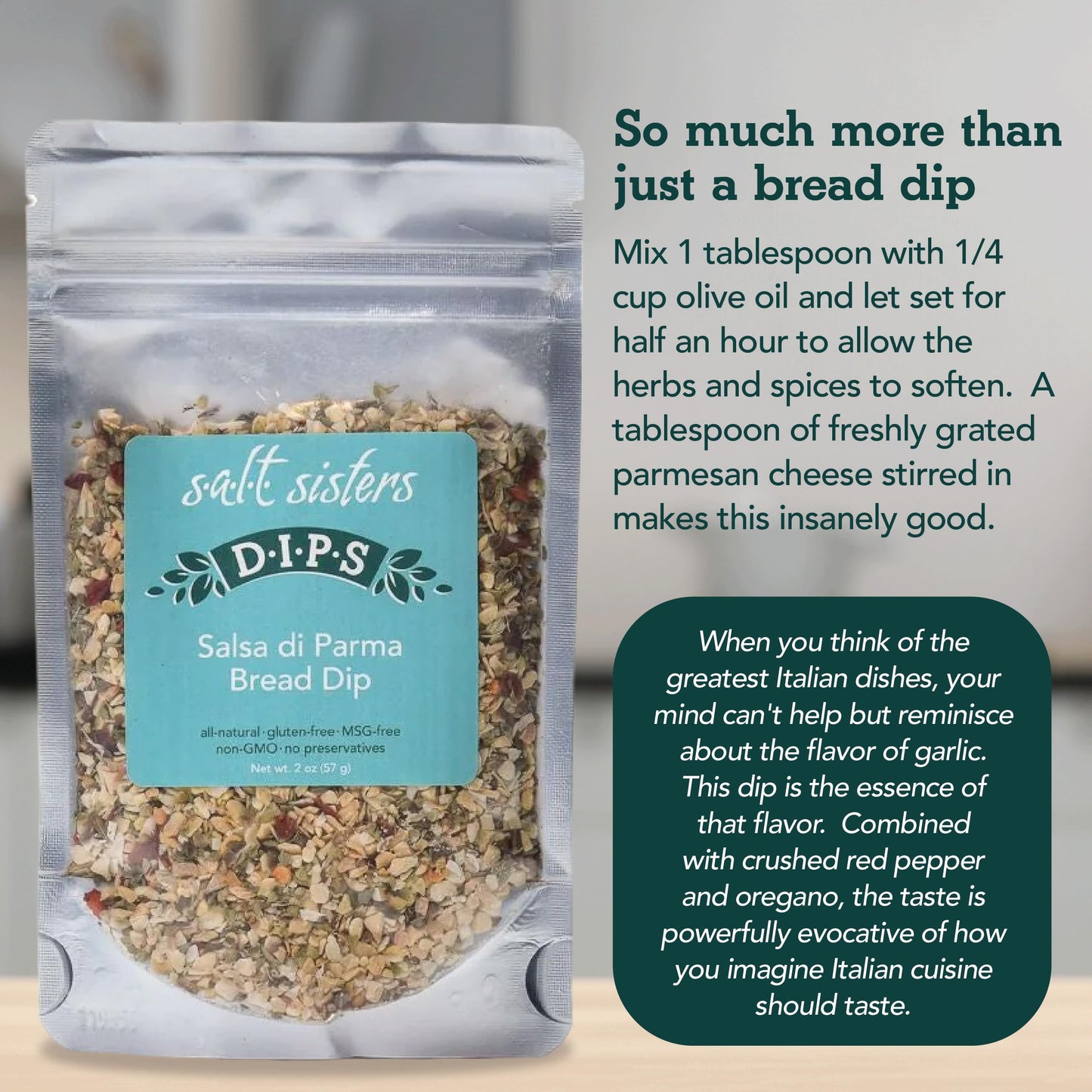 s.a.l.t. sisters Salsa di Parma Bread Dip - Bold Italian Herb & Spice Blend for Dipping - 16 oz