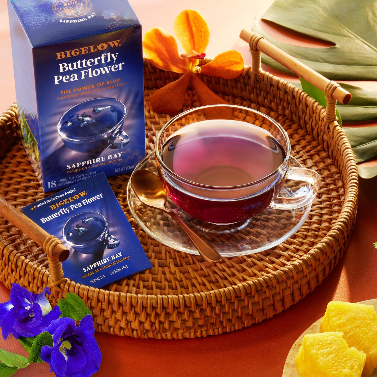 Bigelow Tea Sapphire Bay Butterfly Pea Flower  Blue Tea  Caffeine Free (Pack of 6)  108 Total Tea Bags