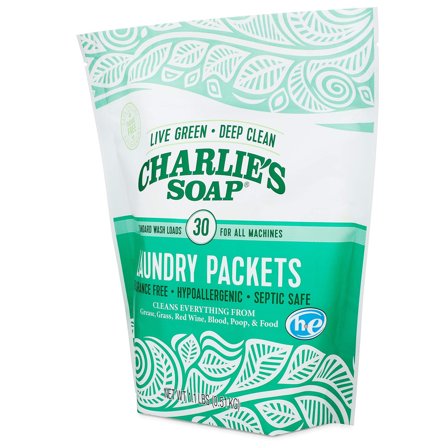 Charlies Soap - Unscented Powdered Laundry Packets 30 Count (6 Pack 180 Total Loads)