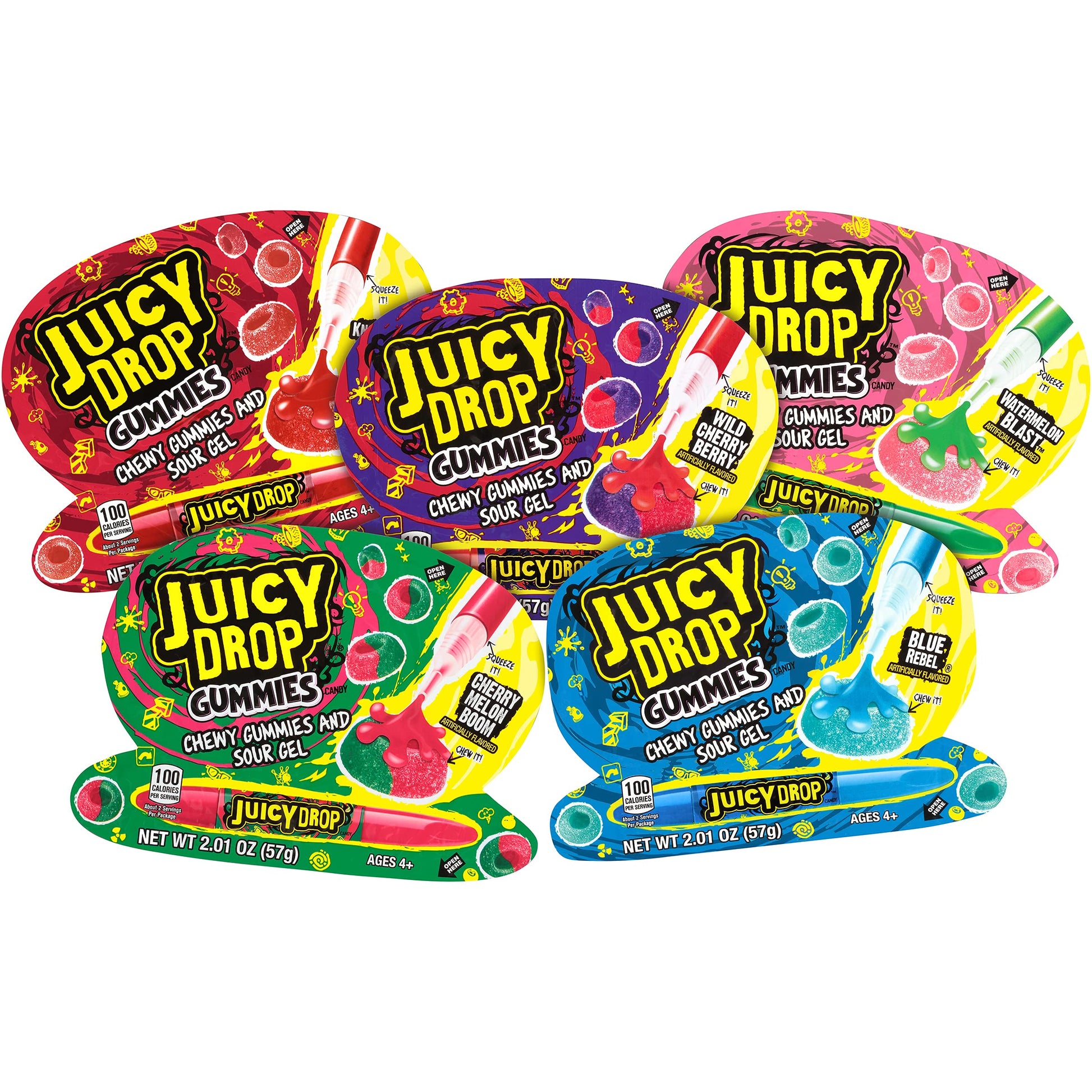 Juicy Drop Gummies Variety Pack, Assorted Sweet Chewy Halloween Candy with Sour Gel Pen - 16 Count Sweet & Sour Candy with Fruit