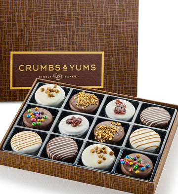 Mothers Day Cookies Gift Basket - 12 Gourmet Chocolate Covered Sandwich Cookies with Assorted Toppings - Assorted Food Gift Box 