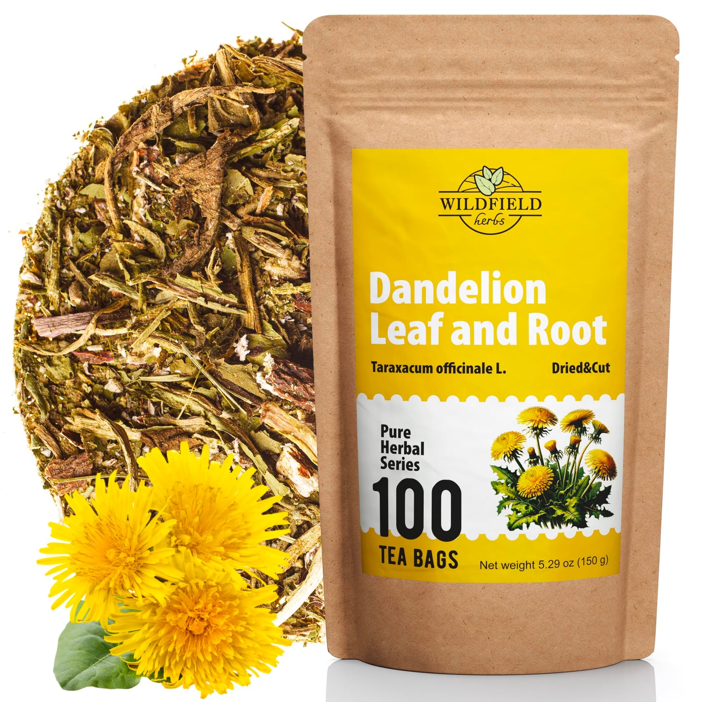 100 Bags Dandelion Leaf And Root Tea Dandelion Tea Herbal (Taraxacum) - 100 Count 1.5G Tea Bags Dried Dandelion Root Tea Herbhoj