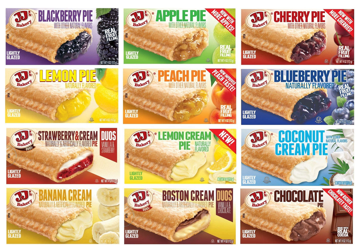 JJ s Bakery Snack Pie Variety Pack - Fresh Baked Fruit Pies Apple, Cherry, Chocolate, Lemon, Peach, Pie Crust Nut-Free Individu