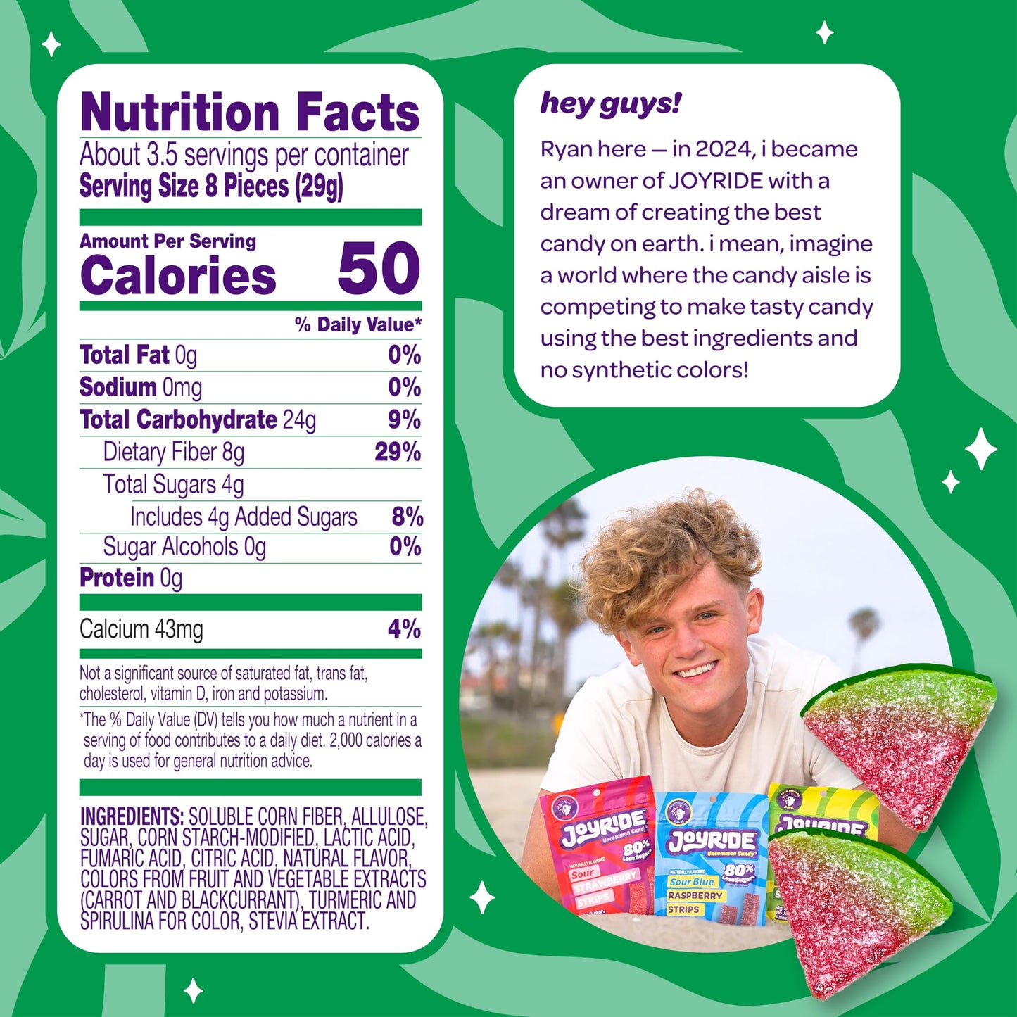 JOYRIDE Sour Watermelon Gummies 3.5 oz 6-Pack Bundle with Glacial Peppermint Gum, Low Sugar, Healthy Candy