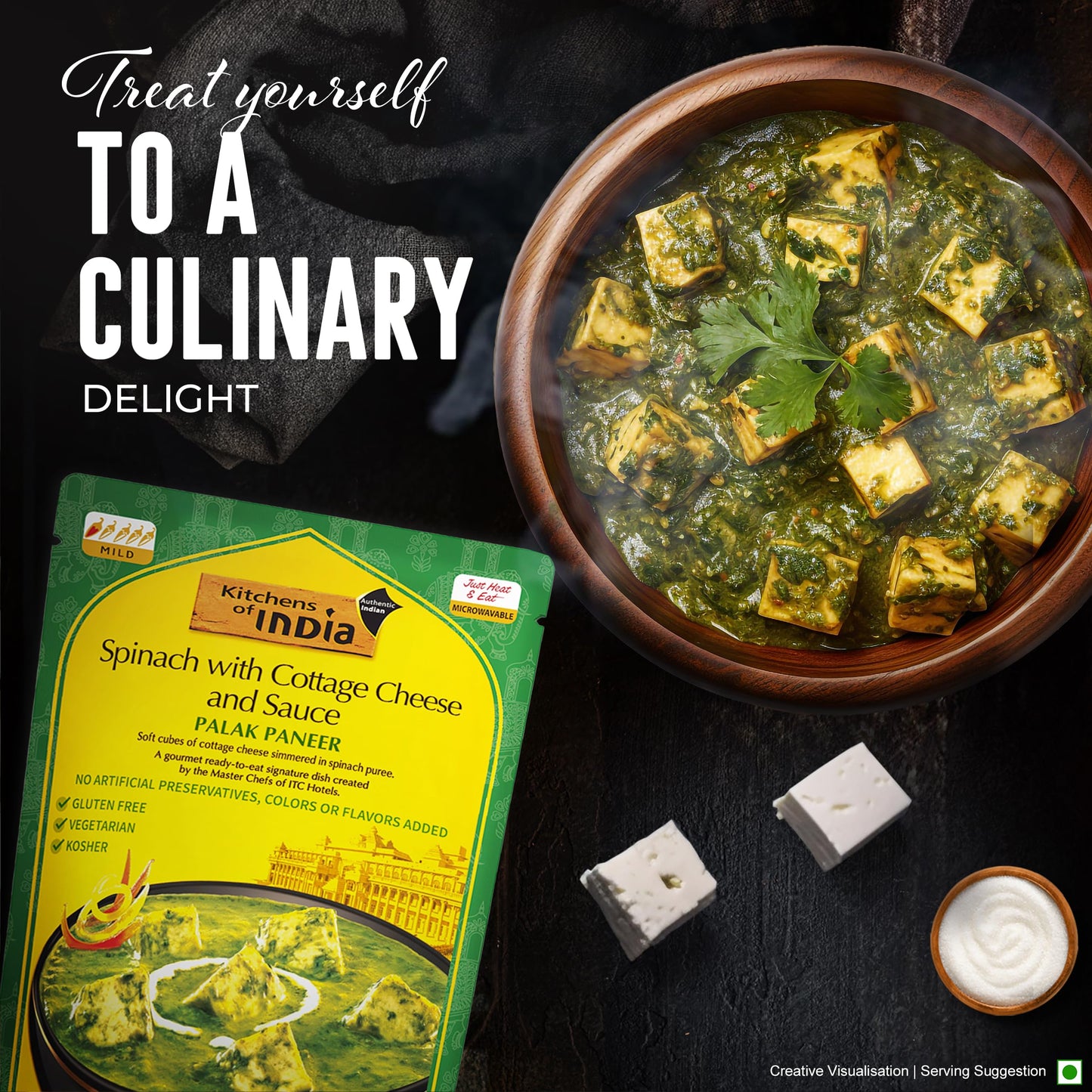 Kitchens Of India Palak Paneer, Spinach With Cottage Cheese & Sauce, 10 Ounces - Pack Of 3, Ready To Eat Authentic Vegetarian Indian Food, Gluten-Free