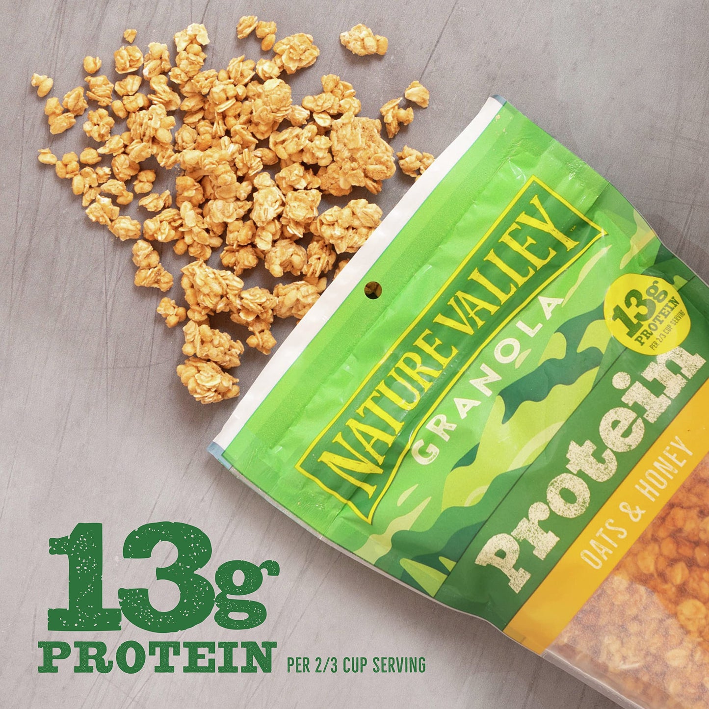 Nature Valley Protein Granola, Oats and Honey, Family Size, Resealable Bag, 17 OZ (Pack of 2)
