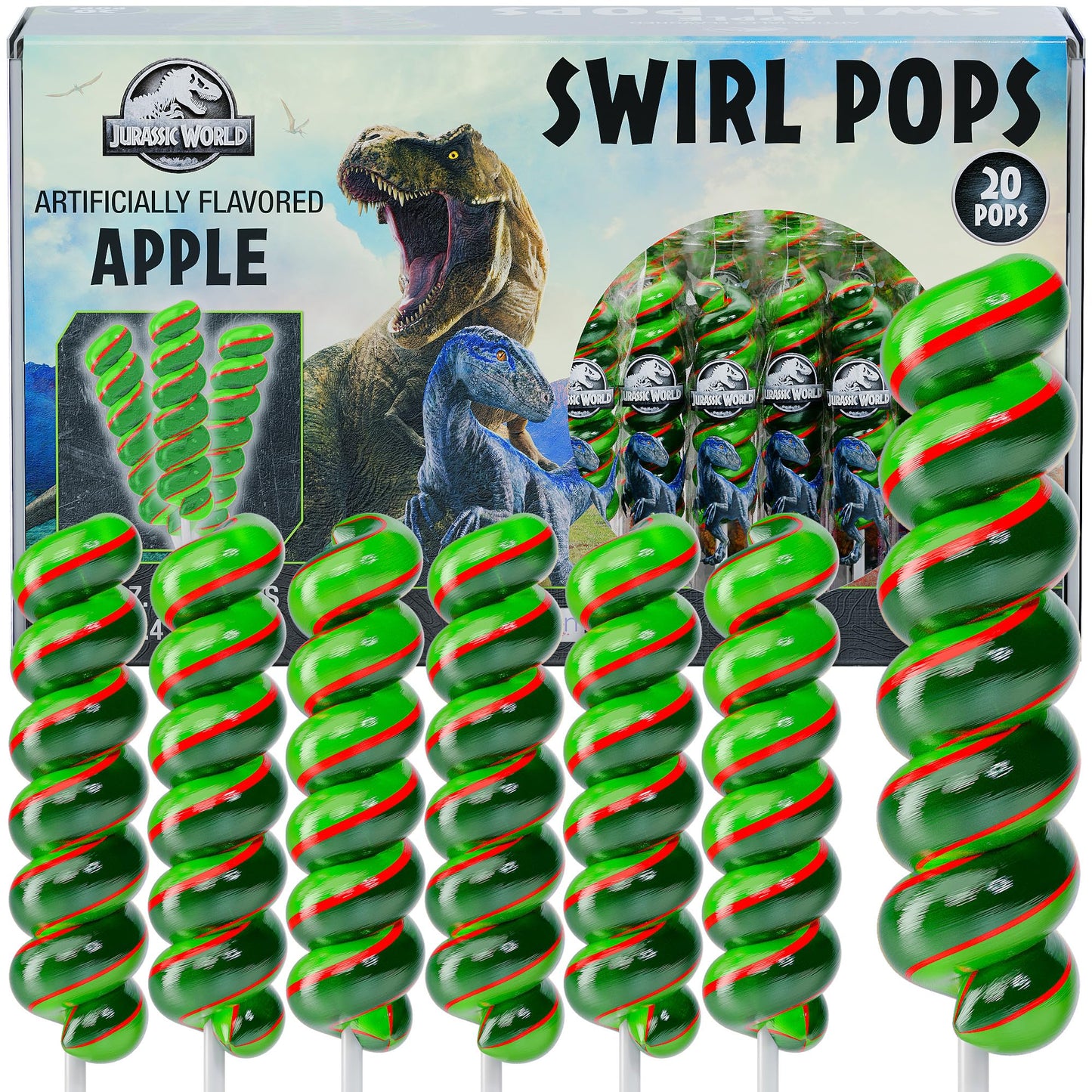 Jurassic World Lollipops Swirl 20pk- Jurassic World Candy For Dinosaur Party Favors & Jurassic World Party Favors - Dinosaur Can