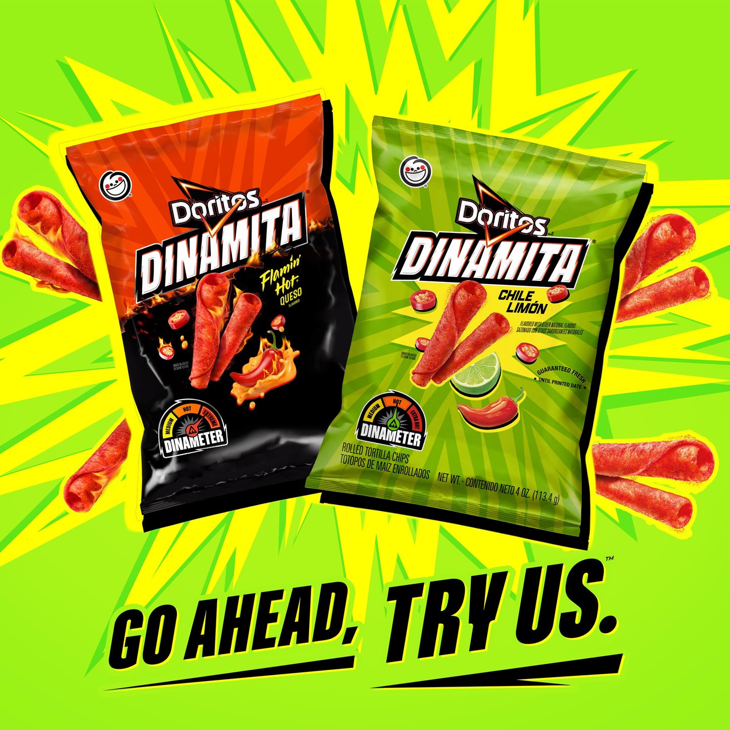 Doritos Dinamita Spicy Rolled Tortilla Chips  Chile Limon and Flamin  Hot Queso Flavored Variety Pack  (Pack of 40)