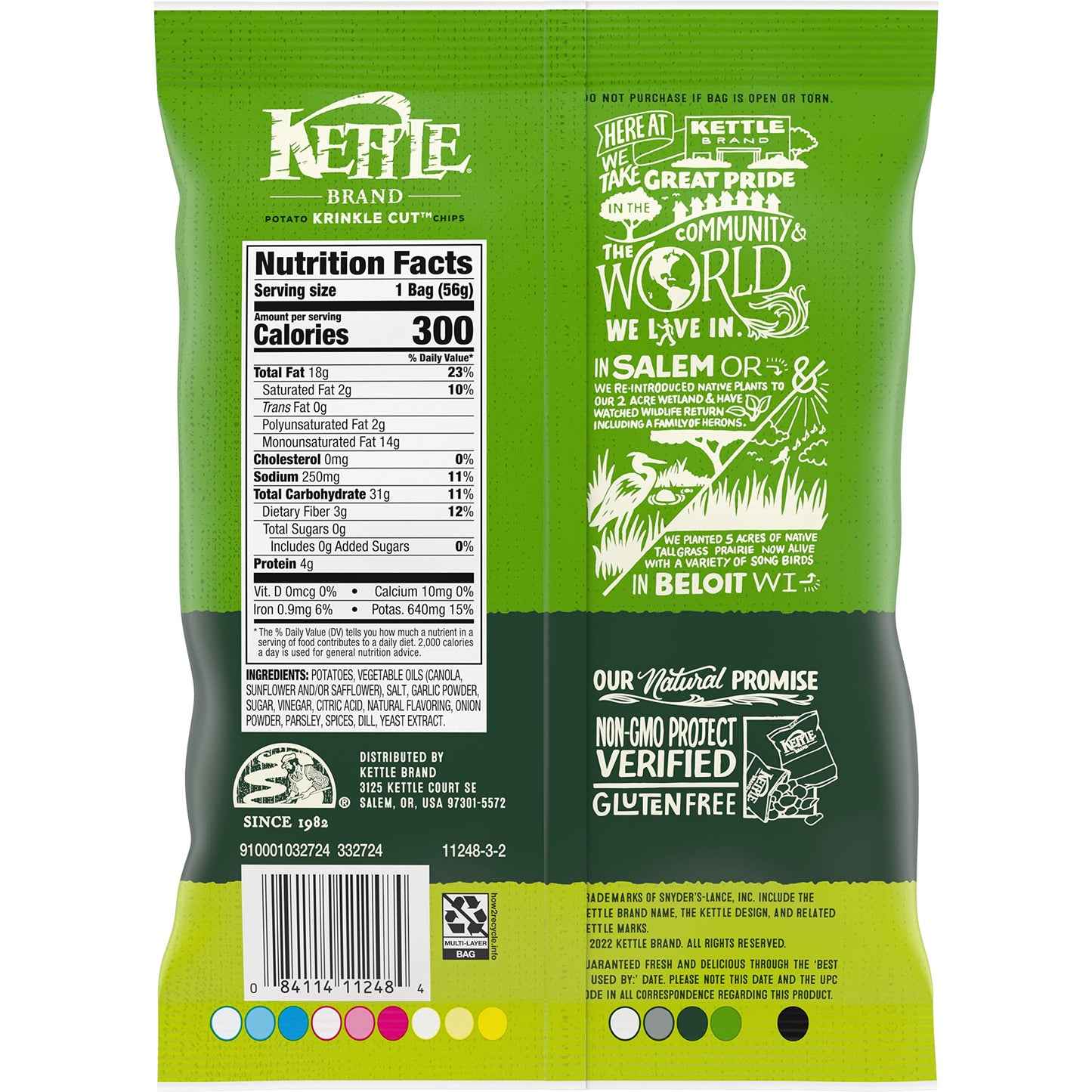 Kettle Brand Potato Chips, Krinkle Cut, Dill Pickle Kettle Chips, Snack Bag 2 Oz