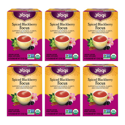 Yogi Spiced Blackberry Focus Tea, Vegan Friendly, Kosher, USDA Certified Organic, Non-GMO, 16 Tea Bags (Pack of 6)