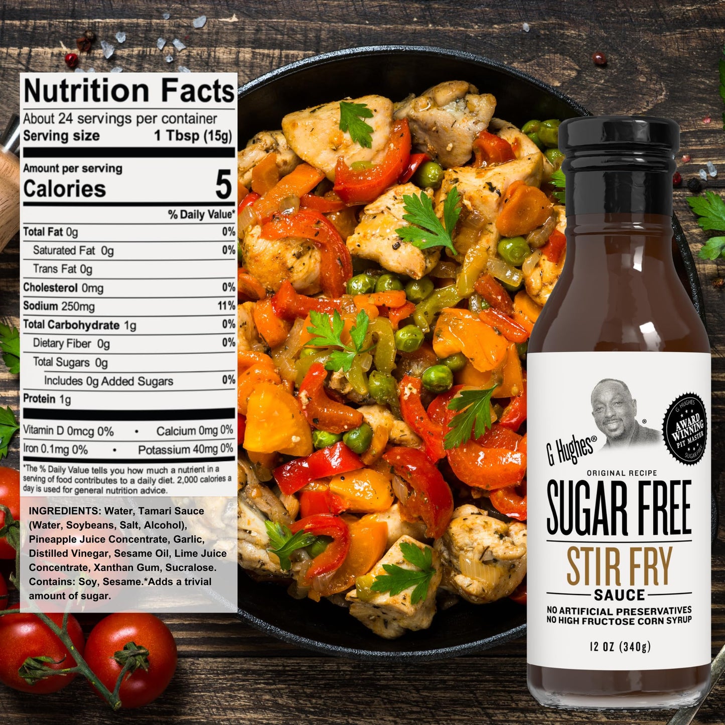 G Hughes Sugar Free Stir Fry Sauces Variety Pack - Stir Fry Sauces And Dressings, Gluten Free Dipping Sauces, No Sugar - Teriyaki Marinade, Stir Fry Sauce, & Pineapple Ginger Marinade (3 Pack)