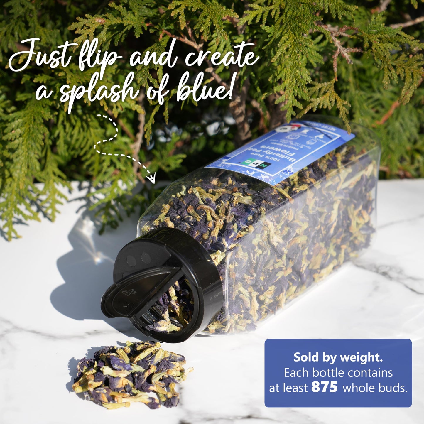 NPG Blue Butterfly Pea Flower Tea, Whole Flower Buds, 2 Oz, Natural Non-GMO, Caffeine-Free, Approx. 875 Ct