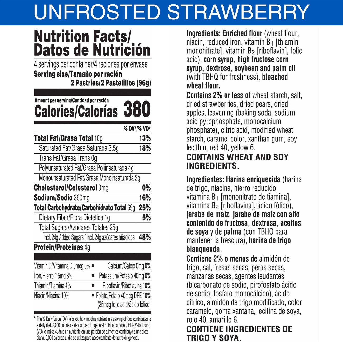 Pop-Tarts Toaster Pastries, Breakfast Food and Kids Snacks, Unfrosted Strawberry, 10.15lb Case (96 Pop-Tarts)