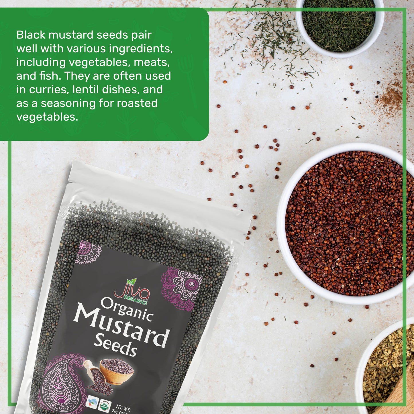 Jiva Organics Organic Black Mustard Seeds 7ounce Bag - 100% Natural & Non-GMO