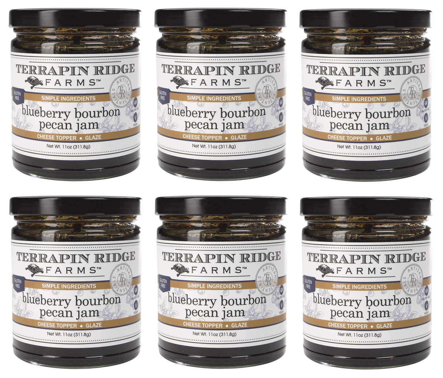 Terrapin Ridge Farms Blueberry Bourbon Pecan Jam, Sweet Jam with Blueberries, Pecans & Raisins, 11 oz Jar, Pack of 6