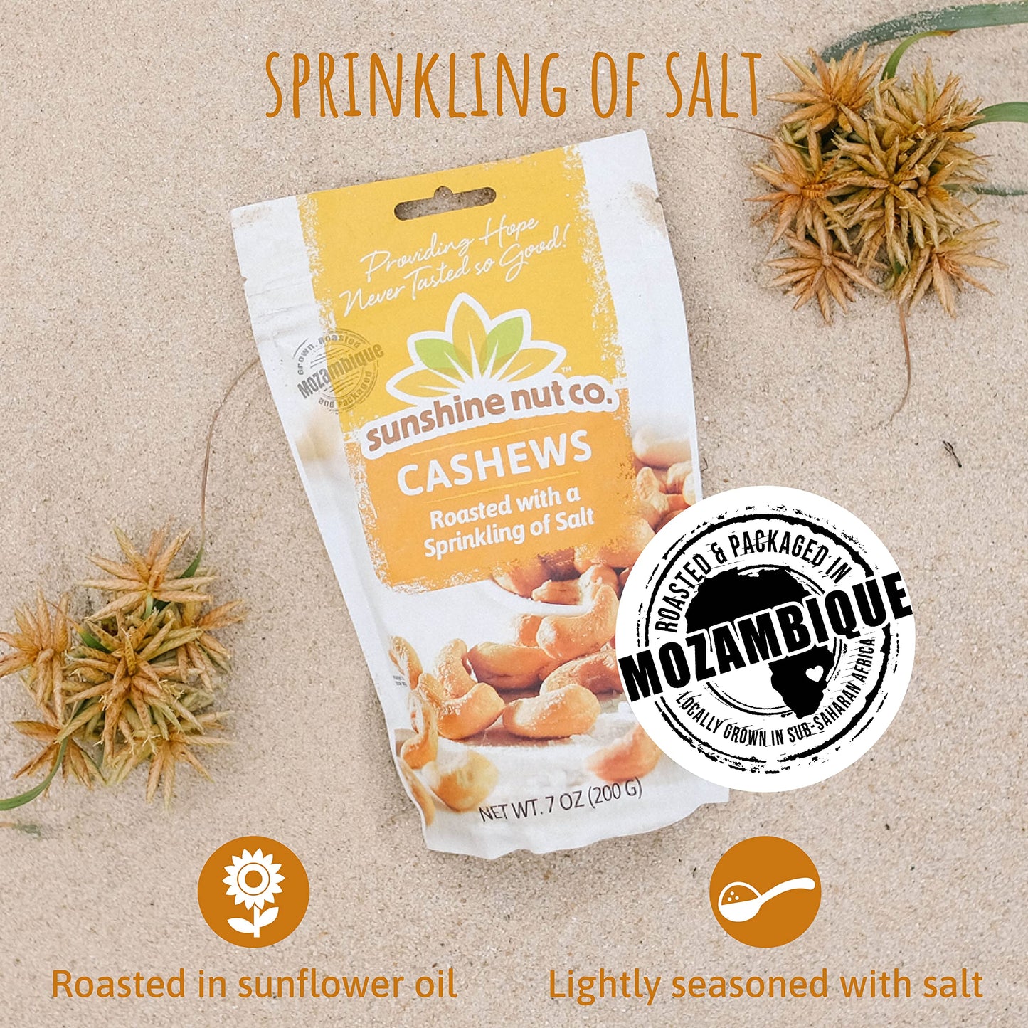 Sunshine Nut Company Whole Roasted Lightly Salted Cashews, Sprinkling of Salt Flavor, 2 Pack, 7 oz. Each, Gluten Free, Peanut Fr
