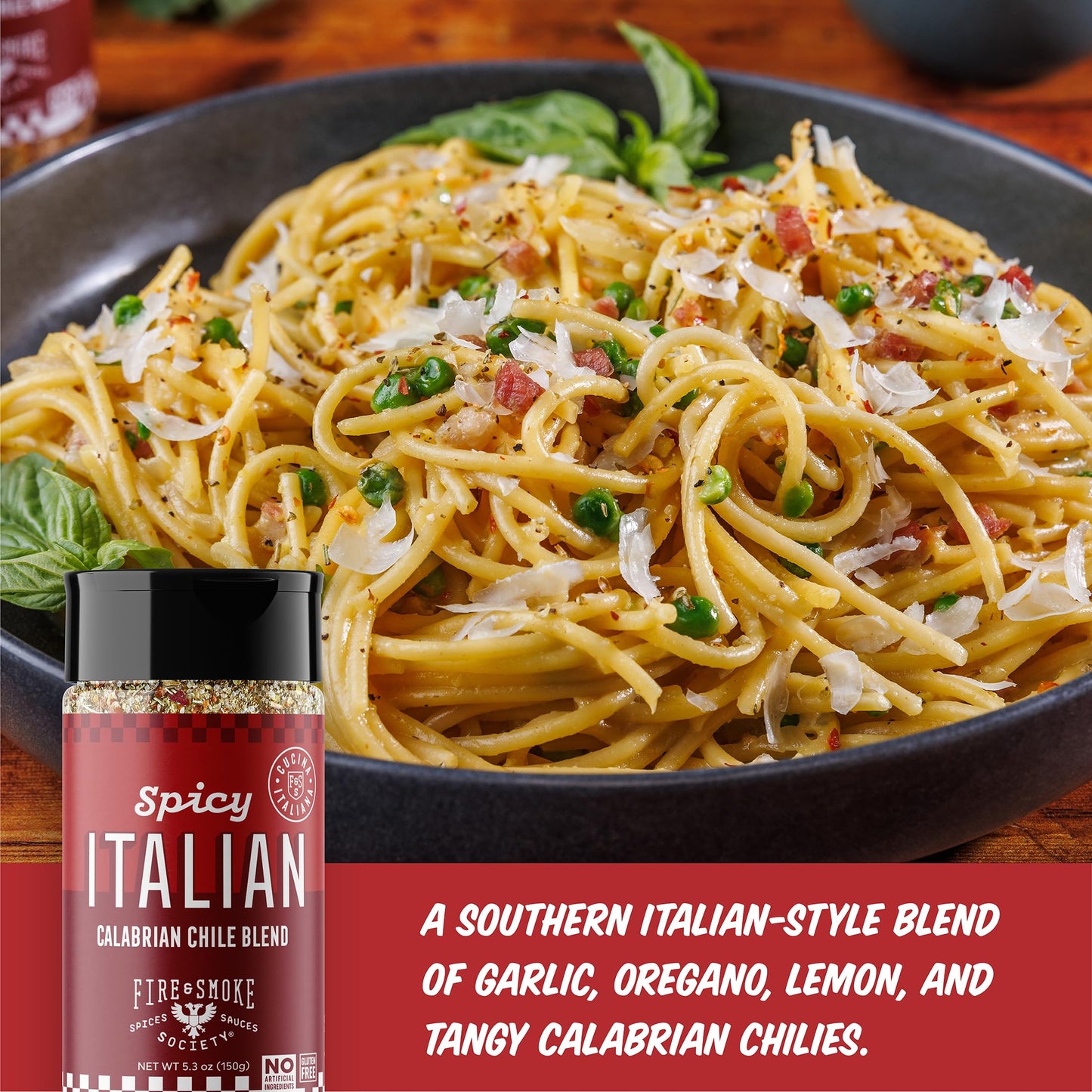 Fire & Smoke Society Spicy Italian Seasoning Blend | Pasta, Pizza, Italian Herb Seasoning | Oregano, Garlic, Calabrian Chiles |