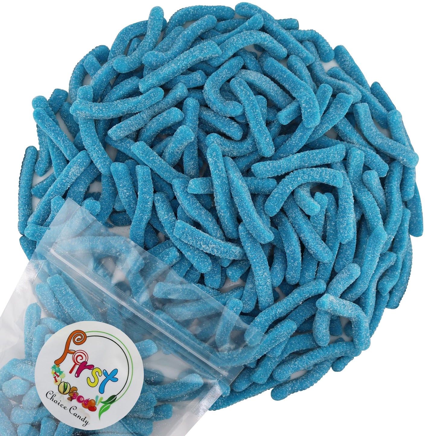 Firstchoicecandy Sweet & Sour Gummy Worms, Multi Flavors And Solid Colors (5 Pound, Sour Blue Raspberry)