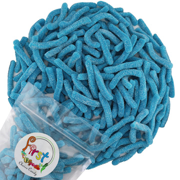 Firstchoicecandy Sweet & Sour Gummy Worms, Multi Flavors And Solid Colors (1 Pound, Sour Blue Raspberry)