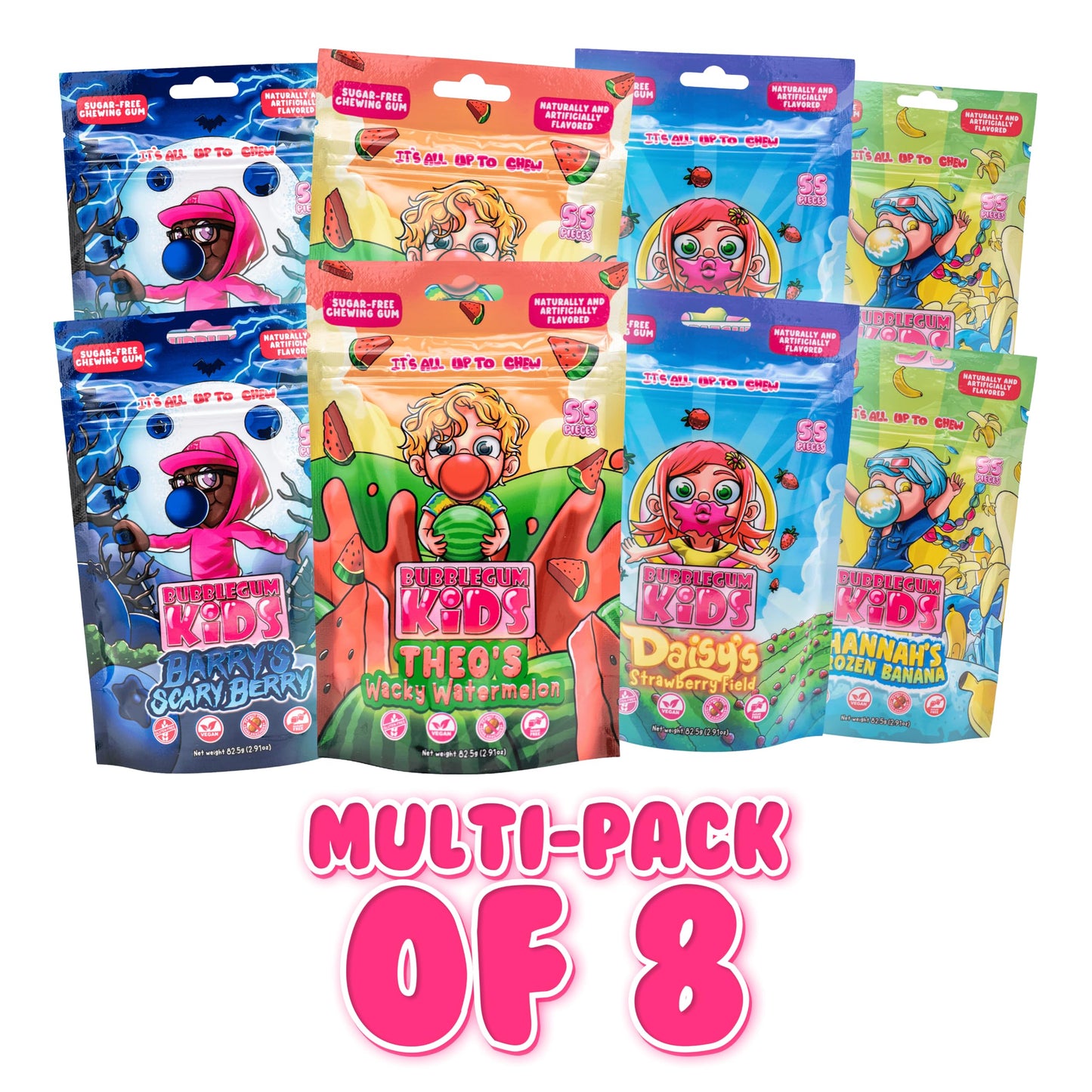 Bubblegum Kids Sugar Free Gum - Vegan Friendly, Retro Flavor - 55 Count (8 Pack)